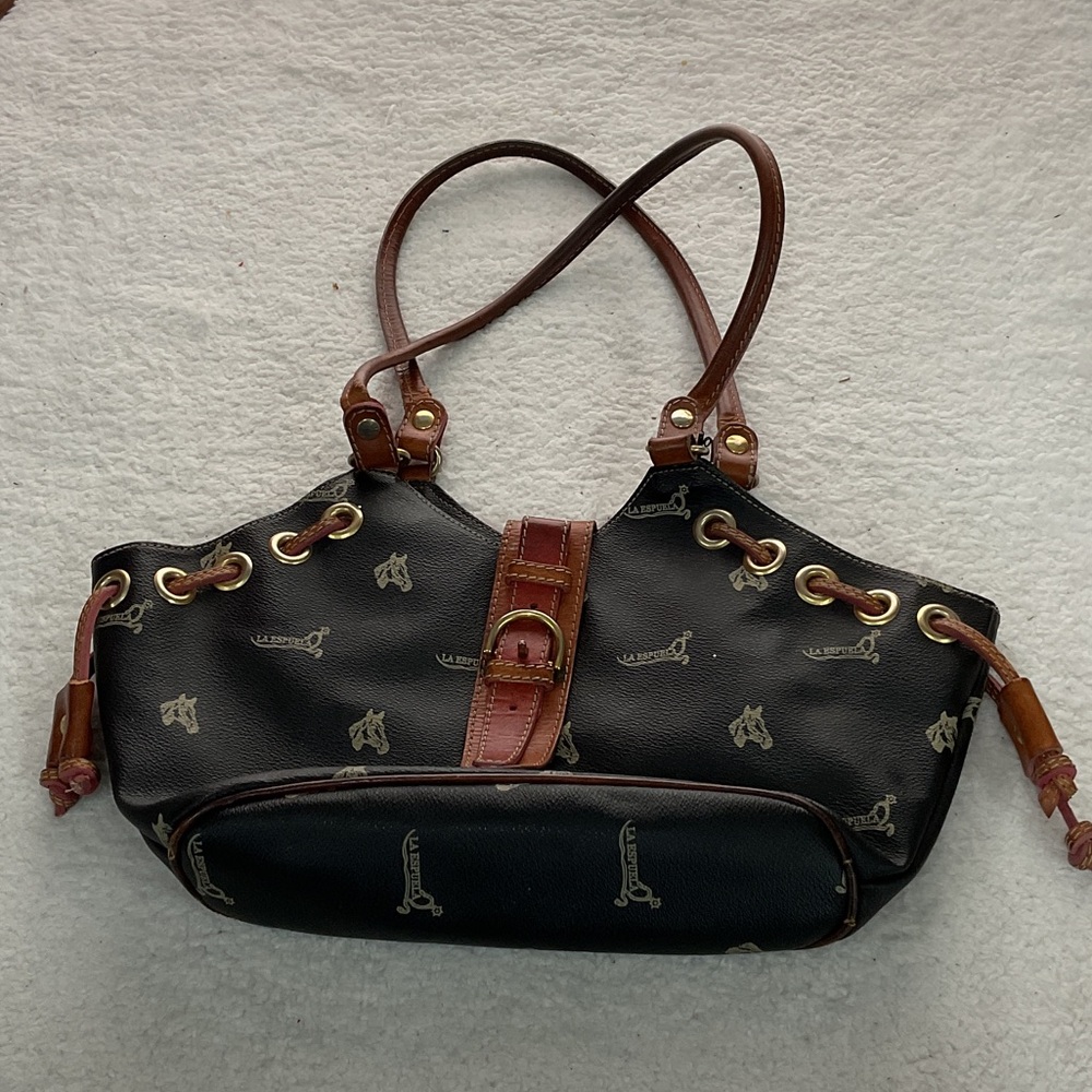 La Espuela Elegant Black and Brown Designer Handbag